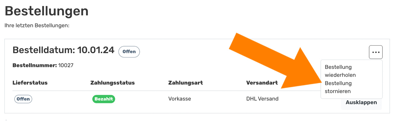 Storno Bestellung