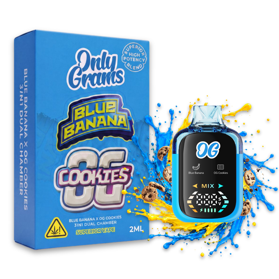 Only Grams Superior Dual Chamber Vape Blue Banana + OG Cookies 2ml Only Grams Superior Dual Chamber Vape Blue Banana + OG Cookies 2ml