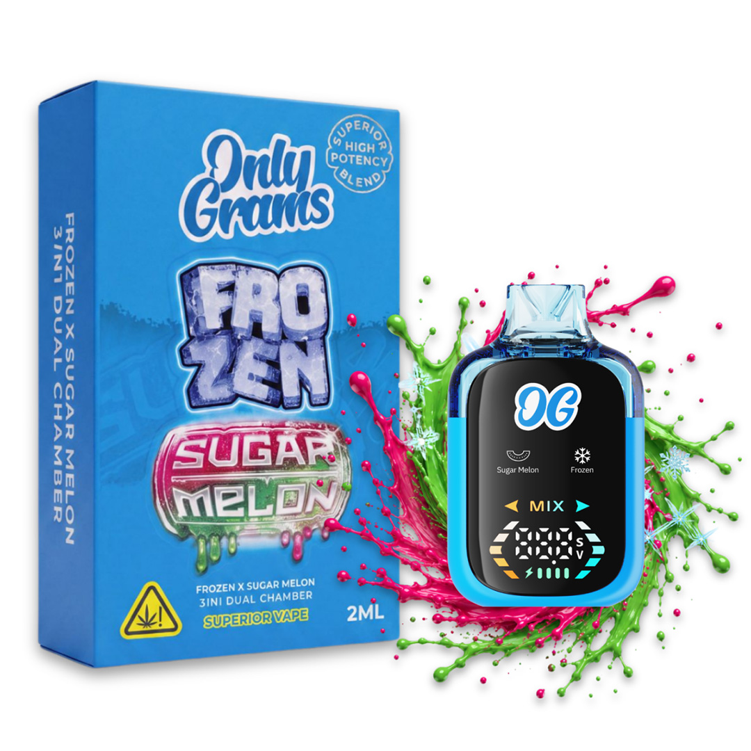 Only Grams Superior Dual Chamber Vape Frozen + Sugar Melon 2ml Only Grams Superior Dual Chamber Vape Frozen + Sugar Melon 2ml
