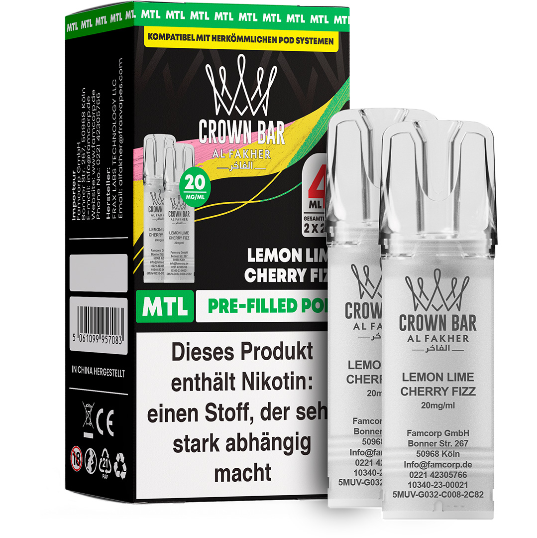 Al Fakher Crown Bar 600 MTL Pod Lemon Lime Cherry Fizz