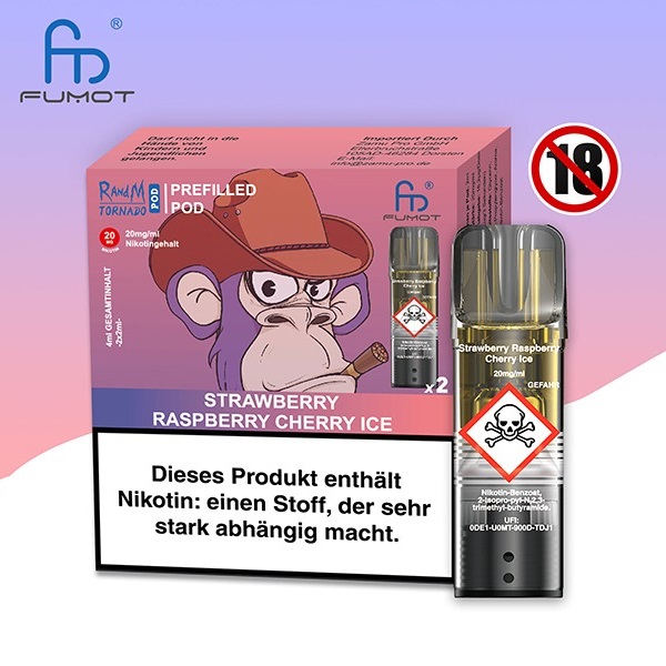 Randm Tornado Vape Pod Strawberry Raspberry Cherry Ice 2 Pods