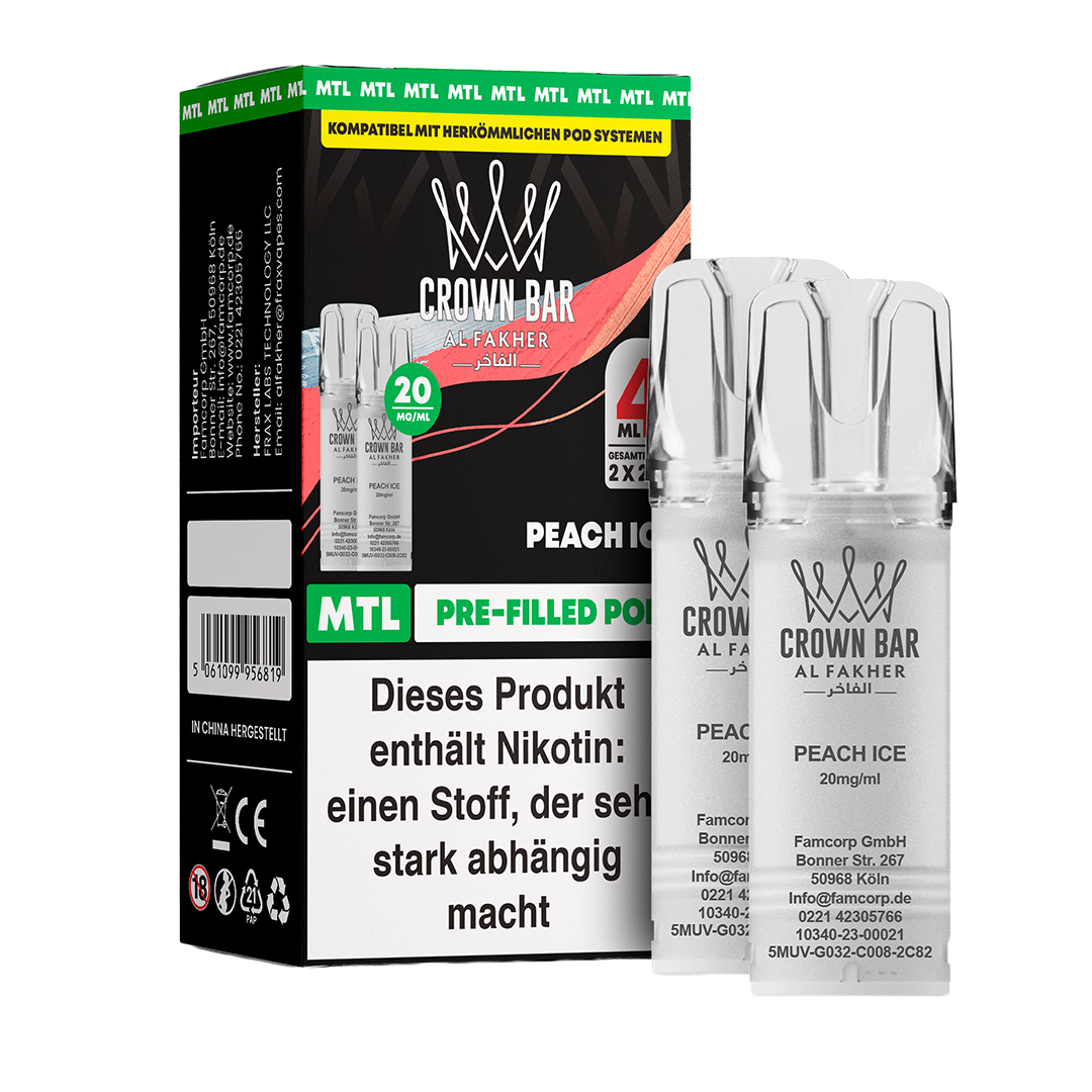 Al Fakher Crown Bar 600 MTL Pod Peach Ice 2er Pack